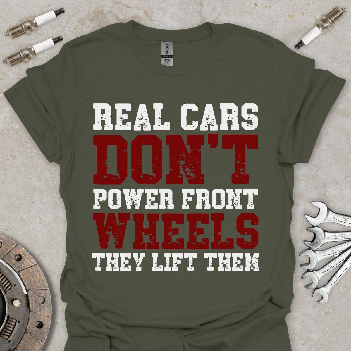 Real cars don't Power Front Wheels T-Shirt